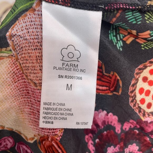 Farm Rio Floral Boho Blouse size M Multicolor Peasant Top w/ Tassel Tie - Picture 8 of 9